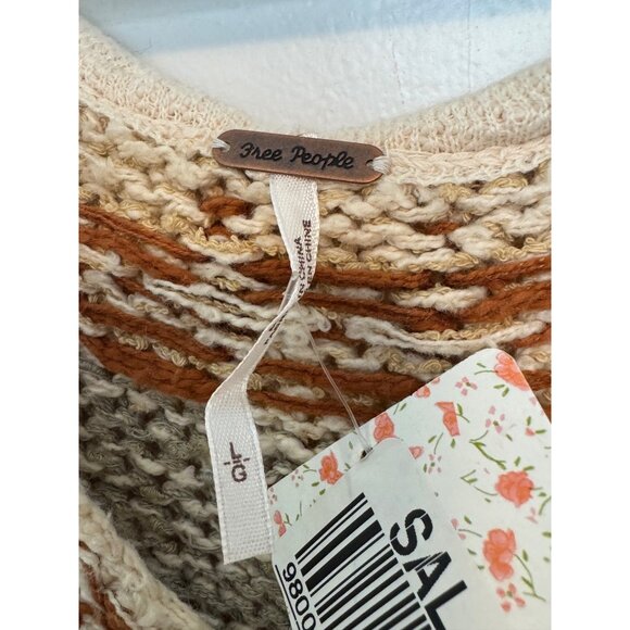 Free People Hooded Knit Sweater Womens L Multicolor Boho Textured Mixed Design - Picture 3 of 6